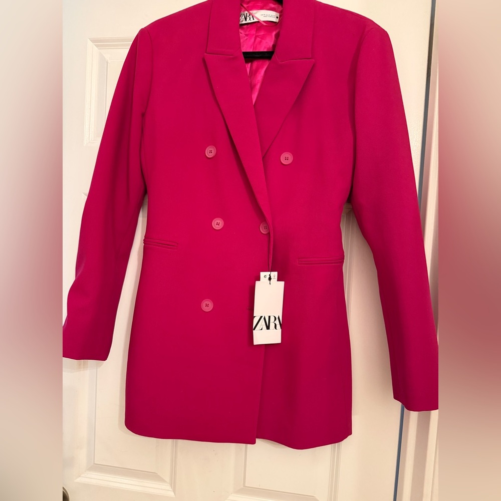 Zara Women's Fuchsia Double-Breasted Blazer